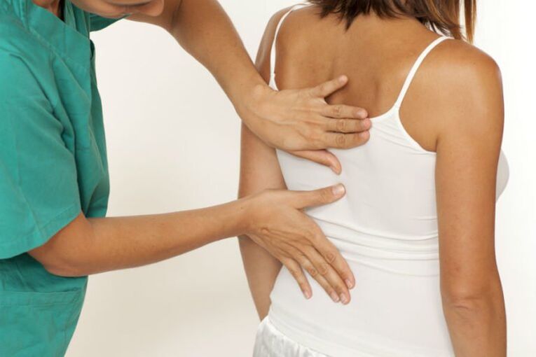 Examination of the back for pain under the left shoulder blade