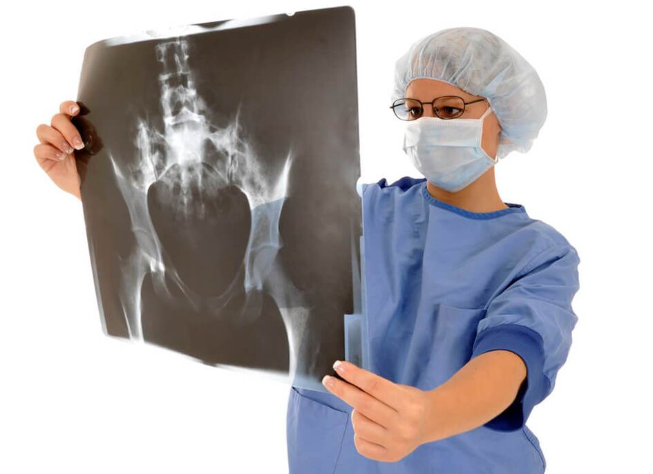 An x-ray of the hip joint helps the doctor determine the cause of the pain