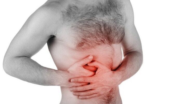 Pain in the internal organs radiating to the lower back